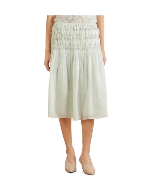 Khaite White Ruched Lyocell And Silk-Blend Skirt