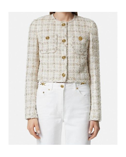 Versace White Button-Up Tweed Jacket