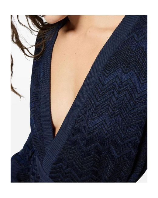 Missoni Blue Zigzag-Knit Belted Cardigan