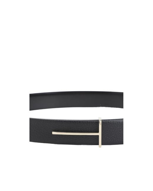 Tom Ford White Reversible Bar-Buckle Belt