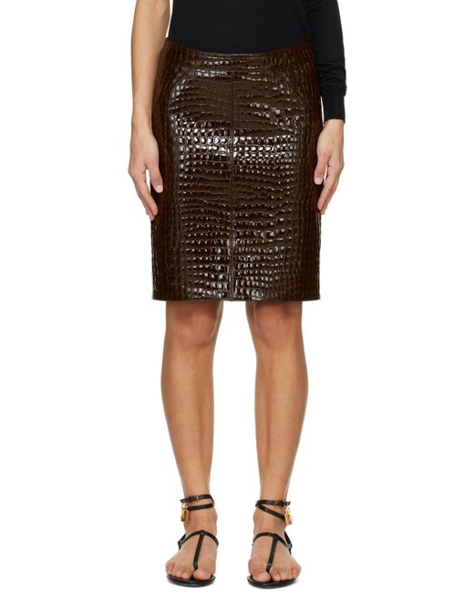 Tom Ford Black Embossed Mini Leather Skirt