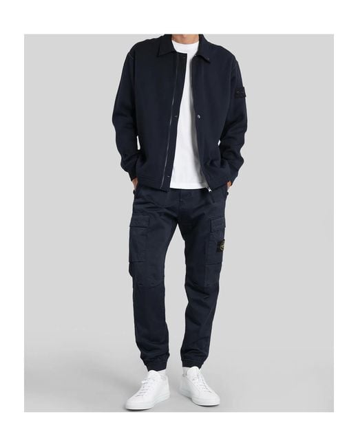 Stone Island Blue Logo Patch Zip-Up Sweatshirt for men