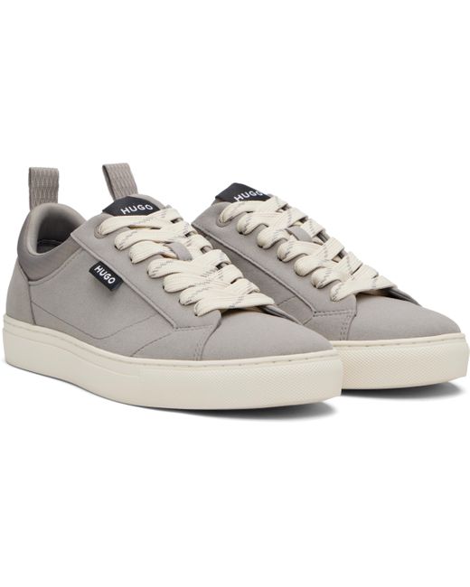 Boss Gray Round Toe Low-Top Sneakers for men