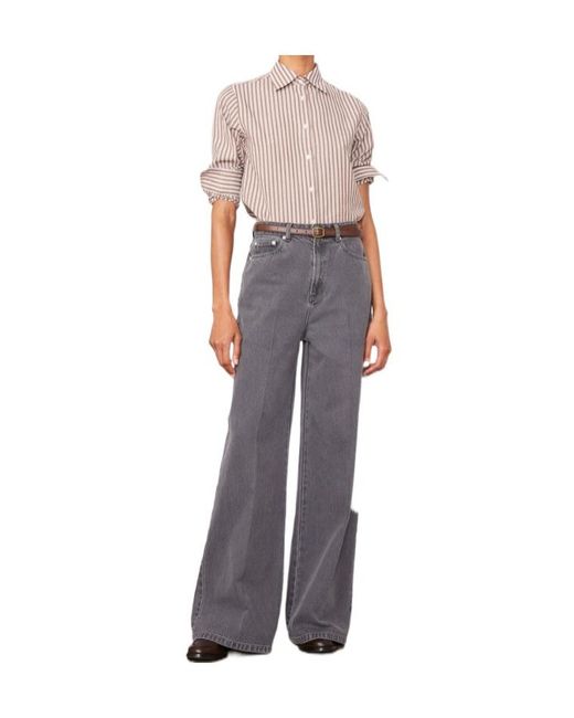 Officine Generale Gray Wide-Leg High-Waisted Jeans