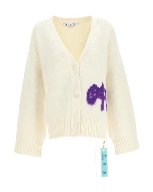 Off-White c/o Virgil Abloh White Logo-Intarsia Knit Cardigan