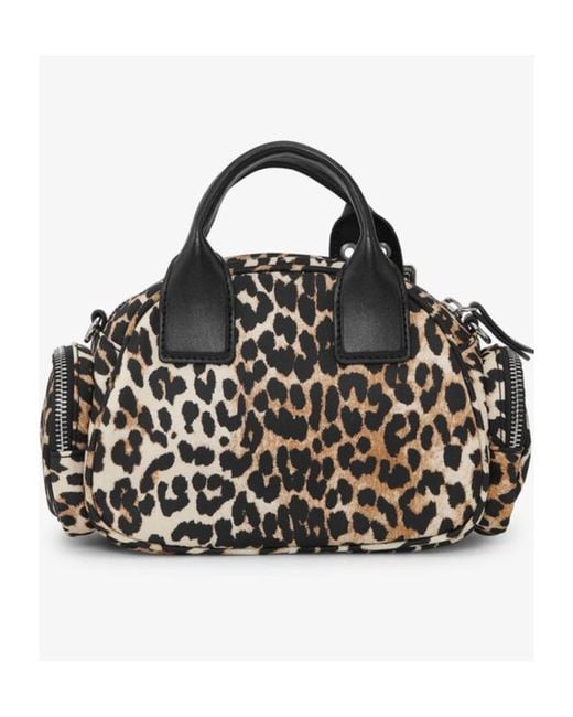 Ganni Black Leopard Printed Buckle Detailed Mini Tote Bag
