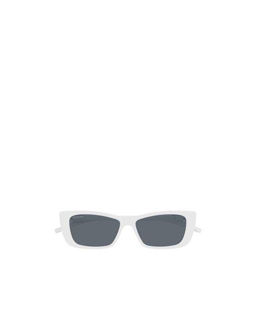 Gucci White Eyewear Rectangular Logo-Detail Sunglasses
