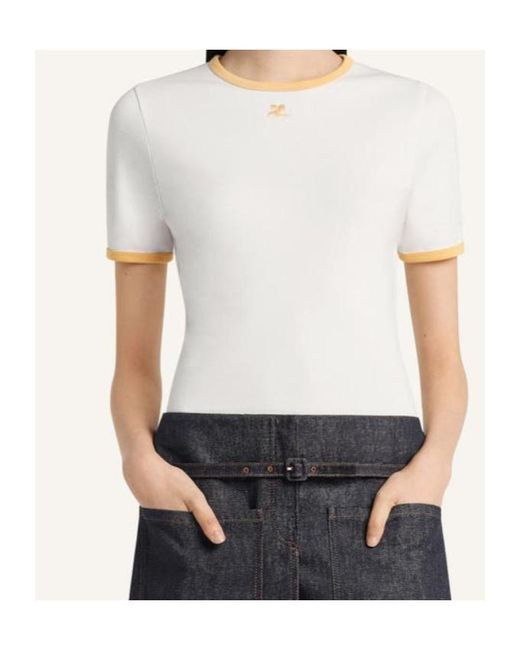 Courreges White Courrèges Contrast Trim Logo T-Shirt