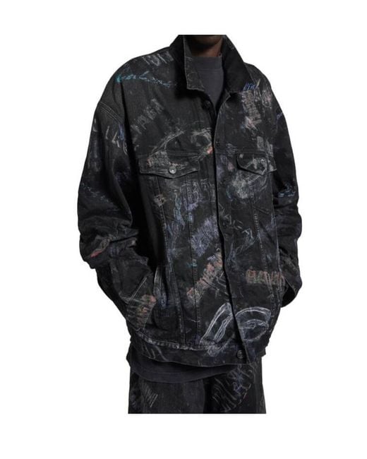 Balenciaga Black Printed Denim Jacket for men