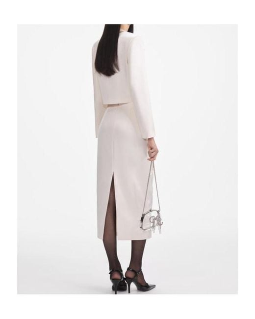 Self-Portrait White 3D Flower Satin Midi Skirt