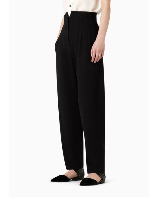 Emporio Armani Black Barathea Freshly Cut Wool Casual Pants