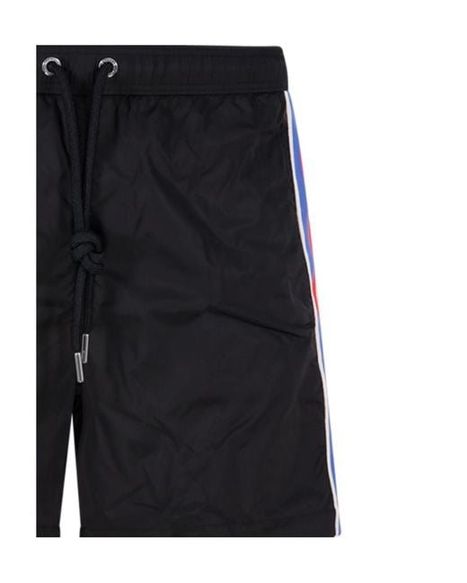 Moncler Black Side Striped Logo Swim Shorts for men