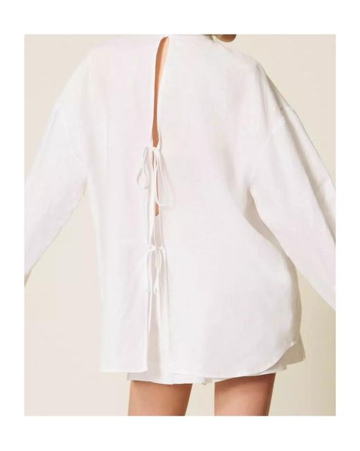 Twinset White Chest-Pocket Tie-Back Shirt