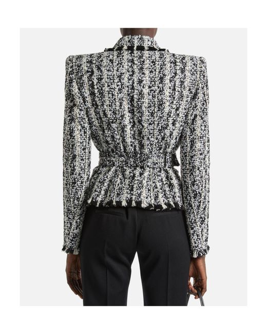 Balmain Black Two-Tone Tweed Belted Jacket