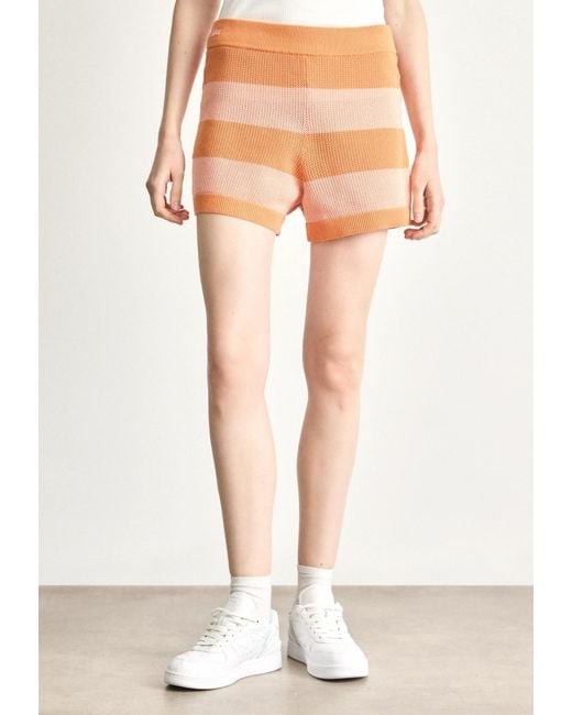 Lacoste Orange Striped Mesh Knit Shorts