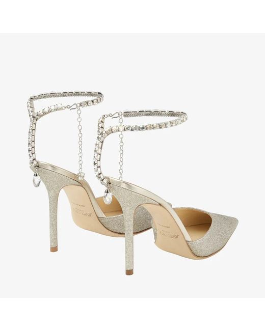 Jimmy Choo White Saeda 100 Glitter Pumps