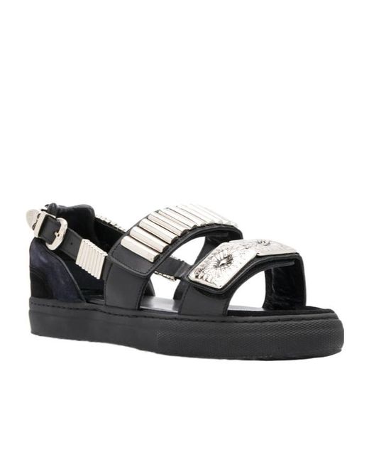 Toga Black Embossed Strappy Sandals