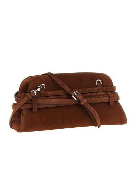 Moschino Brown Belted Suede Clutch Bag