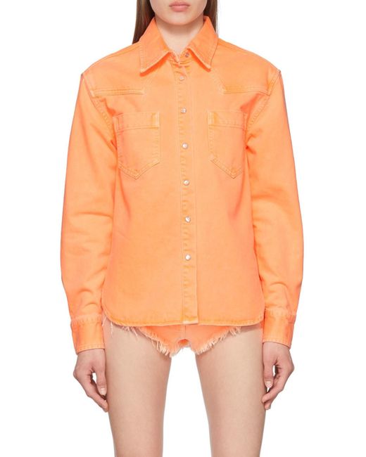 Palm Angels Orange Press Stud Denim Shirt