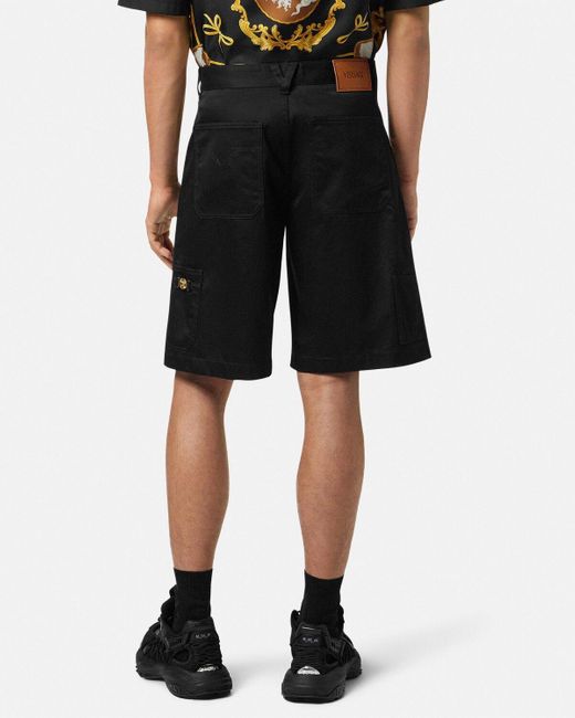 Versace Black Logo-Patch Knee-Length Shorts for men