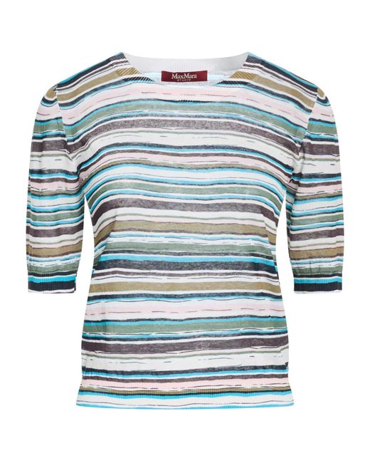 Max Mara Blue Striped Boat-Neck Knit Top