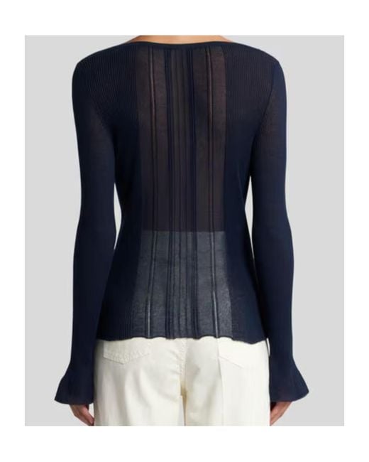 Etro Blue See-Through Jacquard Jumper