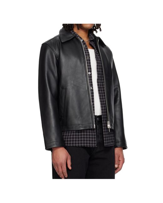 sunflower Black Long-Sleeved Leather Jacket for men