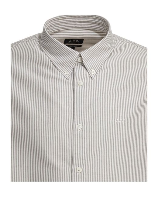 A.P.C. Gray Pinstriped Curved Hem Shirt for men