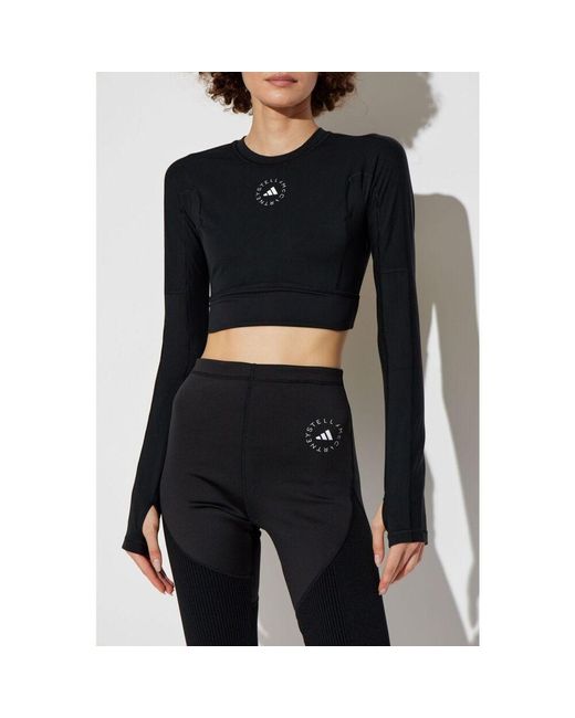 Adidas By Stella McCartney Black Truestrenght Logo Printed Top