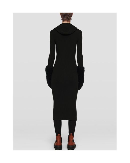 Jil Sander Black Long-Sleeved Ribbed-Knitted Hooded Midi Dress