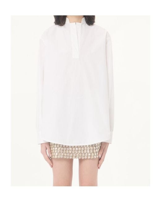 Valentino White Curved Hem Long-Sleeved Top
