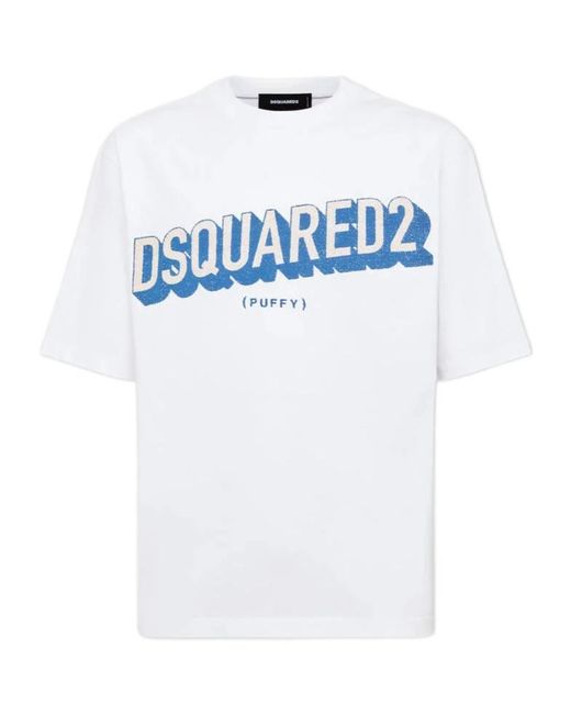 DSquared² White Logo Printed Crewneck T-Shirt for men