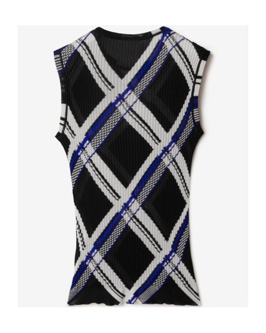Burberry Blue Checked Ribbed-Knit Sleeveless Top for men