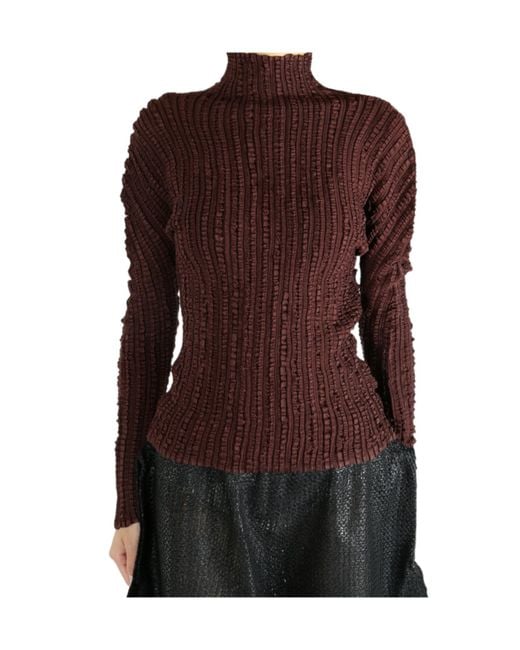 Issey Miyake Purple High-Neck Pleated Top