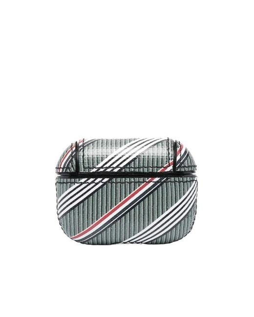 Thom Browne White Stripe-Pattern Airpods Case for men