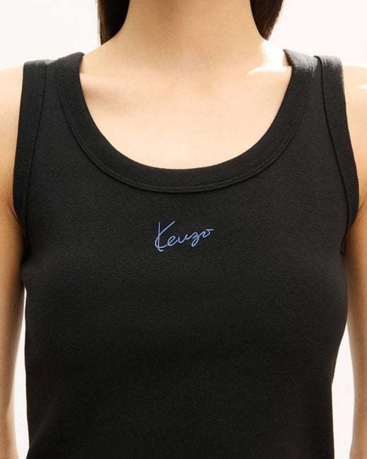 KENZO Black Logo Ribbed Tank Top