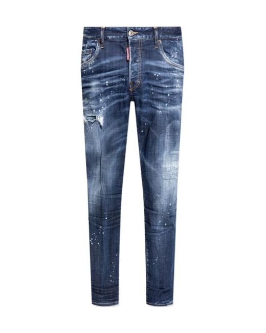 DSquared² Blue Dark Easy Wash Skater Distressed Jeans for men