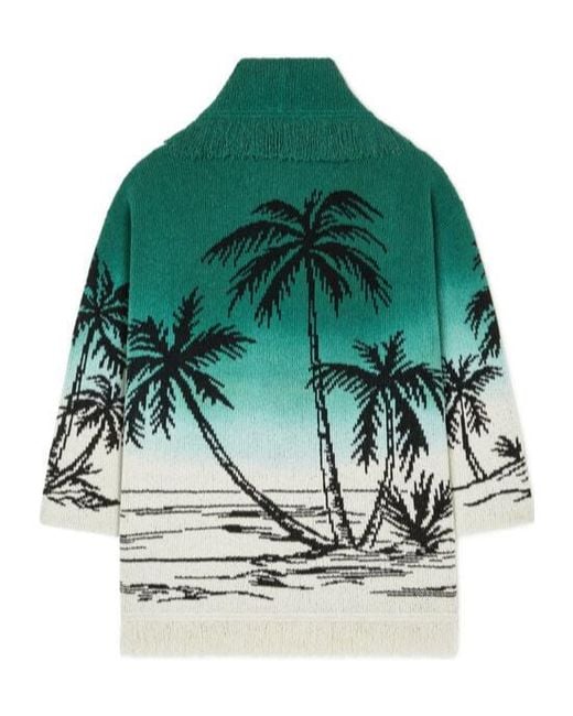 Alanui Green Wave Bloom Fringed Belted Cardigan