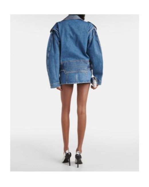 Area Blue Crystal-Embellished Denim Jacket