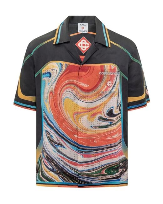 Casablanca Gray Silk Satin Short Sleeve Shirt For for men