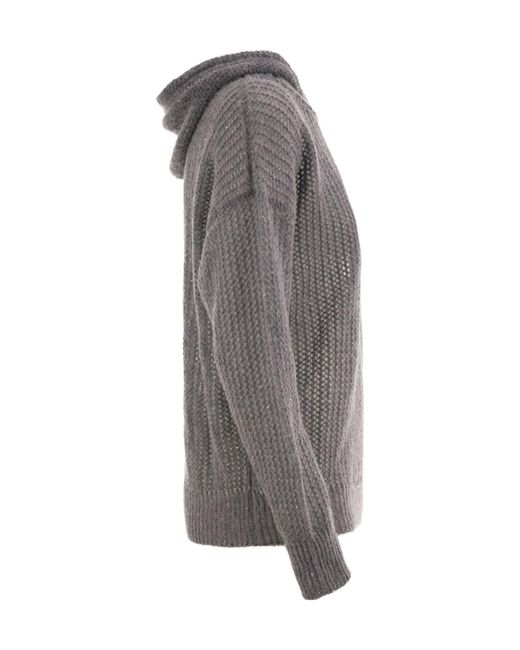 Peserico Gray Hooded Open-Knit Jumper With Sequins