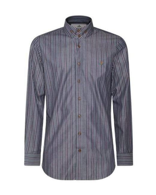 Vivienne Westwood Blue Logo Embroidered Striped Shirt for men