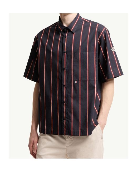 Moncler Purple Striped Cotton Short Sleeve Shirt for men