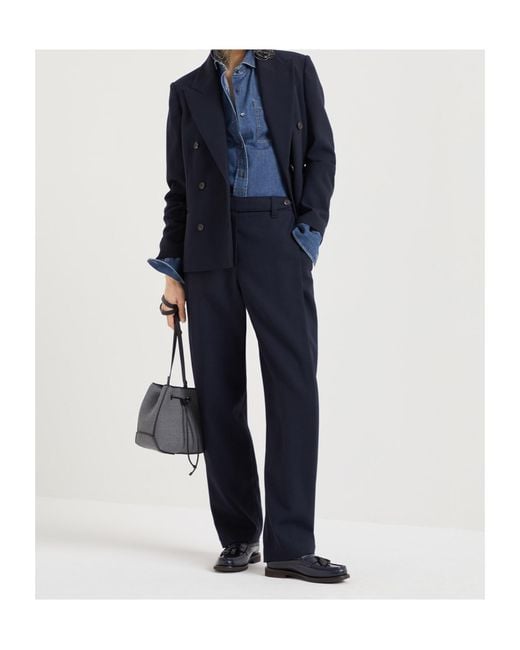 Brunello Cucinelli Blue Peak-Lapel Double-Breasted Blazer