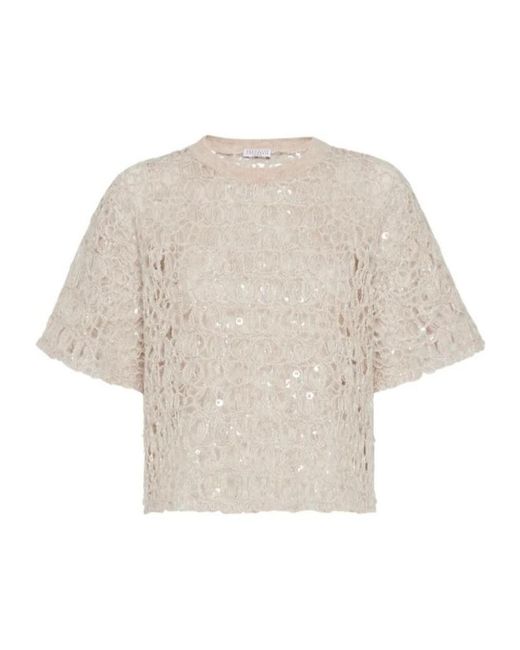 Brunello Cucinelli White Sequin Embellished Short-Sleeved T-Shirt