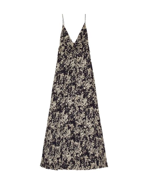 Ganni White Flan Printed Satin Strap Dress