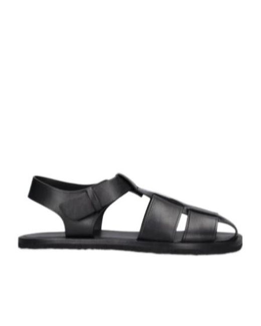 The Row Black Fisherman Flat Shoes And Sandals