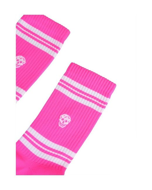 McQueen Pink Striped Skull Socks