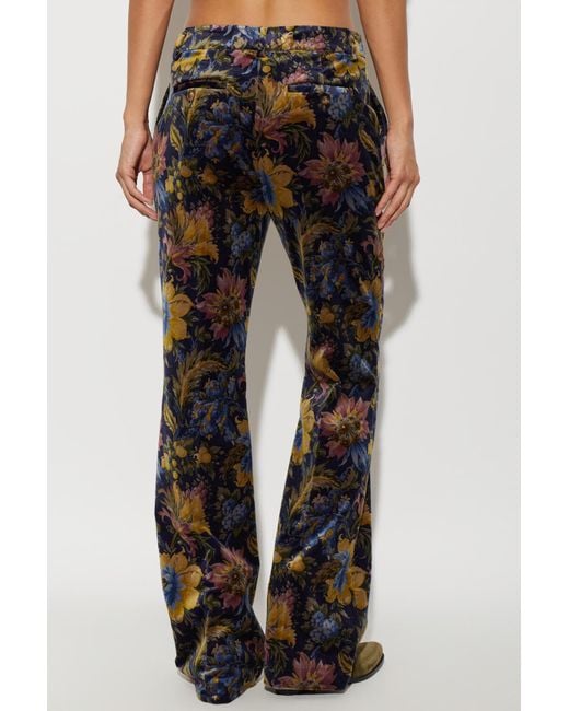 Etro Black Cotton Velvet Trousers With Floral Overprint