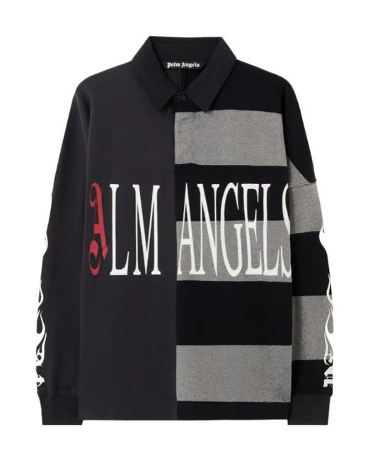 Palm Angels Black Flames Patchwork Polo Shirt for men